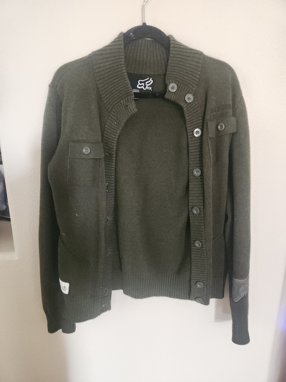 Fox Olive Green Ribbed Button-Up Cardigan - Picture 2 of 6